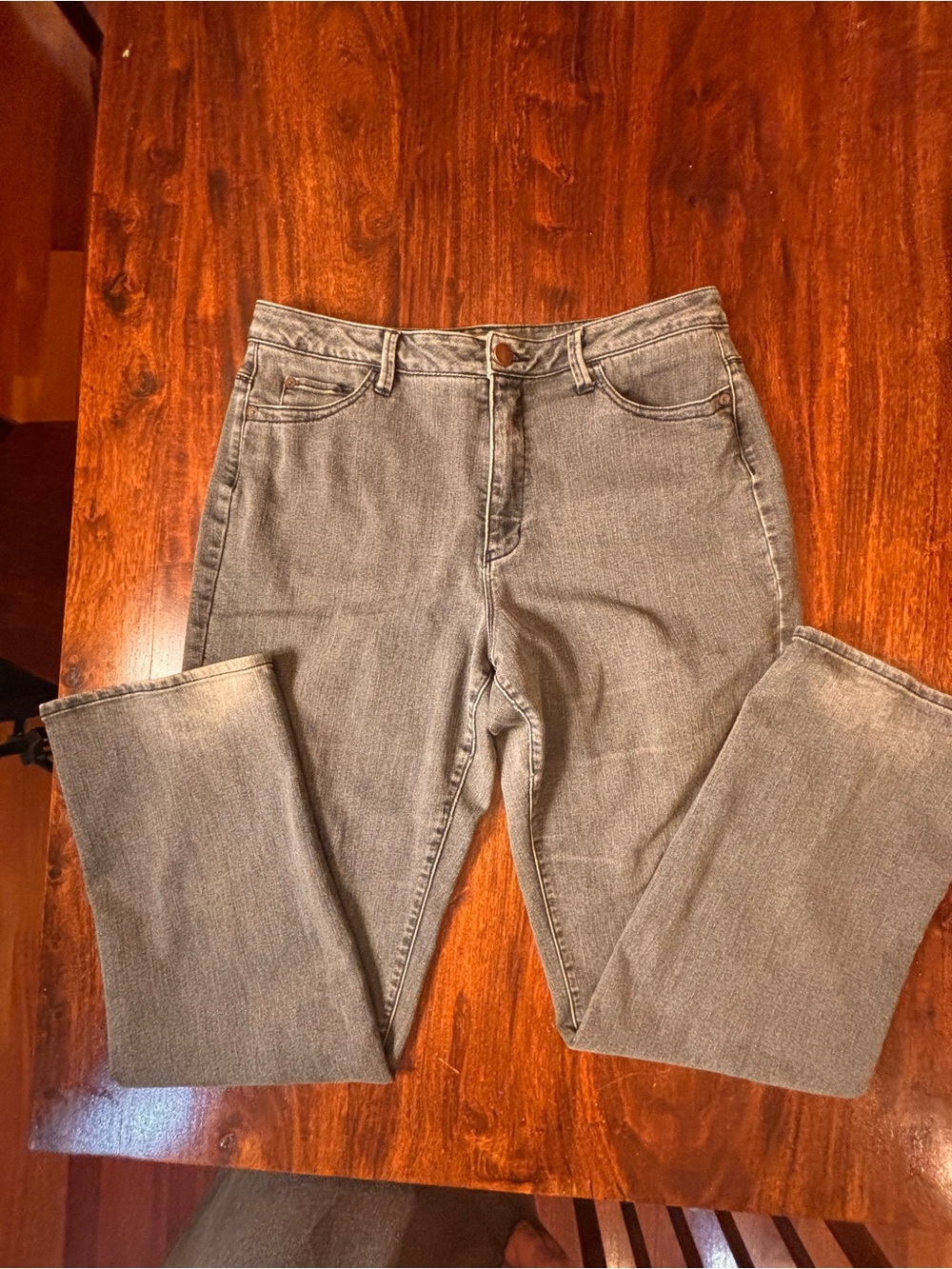 Coldwater Creek Womens Gray Medium Wash Mid Rise Straight Jeans Stretch Pockets